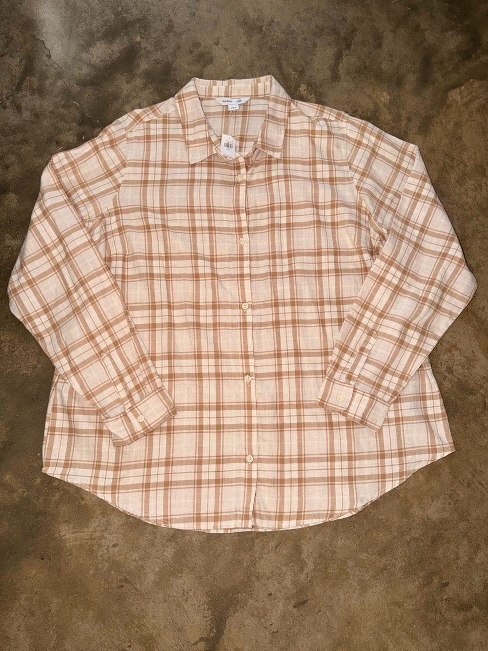 NWT Old Navy Classic Shirt XXL Tall Tan Plaid 100% Cotton Button Down Fall Photo